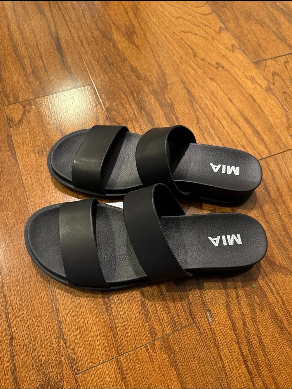 MIA Yelena Black Dual-Strap Slide Sandals - 7.5